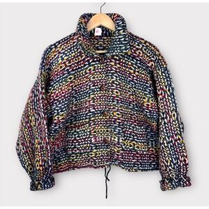 Vintage 80s 90s Handwoven Ecuadorian Chunky Wool Cropped Sweater Jacket Women M